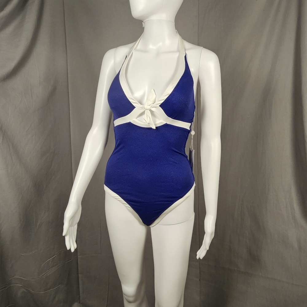 Trina Turk Standard Courtside One Piece Swimsuit in blue, size 6